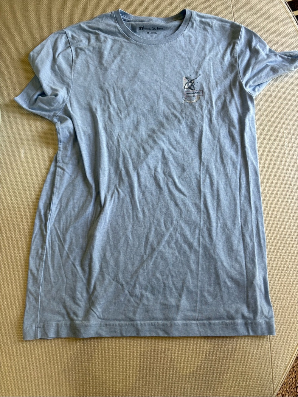 Travis Mathew Light Blue Crewneck Graphic Tee. Size Medium